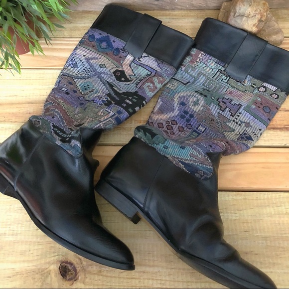 Vintage boho style tall leather blanket boots - Picture 5 of 8
